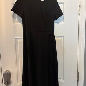 Calvin Klein Black Sheath Midi Dress V-Neck Short Sleeve